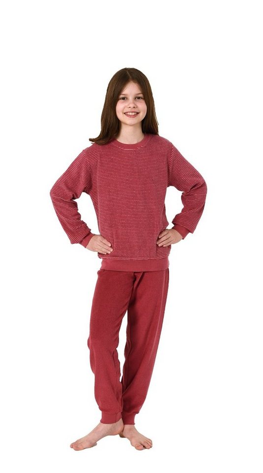 Normann Pyjama Mädchen Frottee Pyjama langarm mit Bündchenin Streifenoptik von Normann