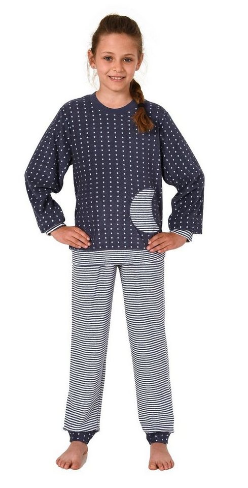 Normann Pyjama Mädchen Frottee Pyjama mit Bündchen, warmer Schlafanzug in Ringeloptik von Normann