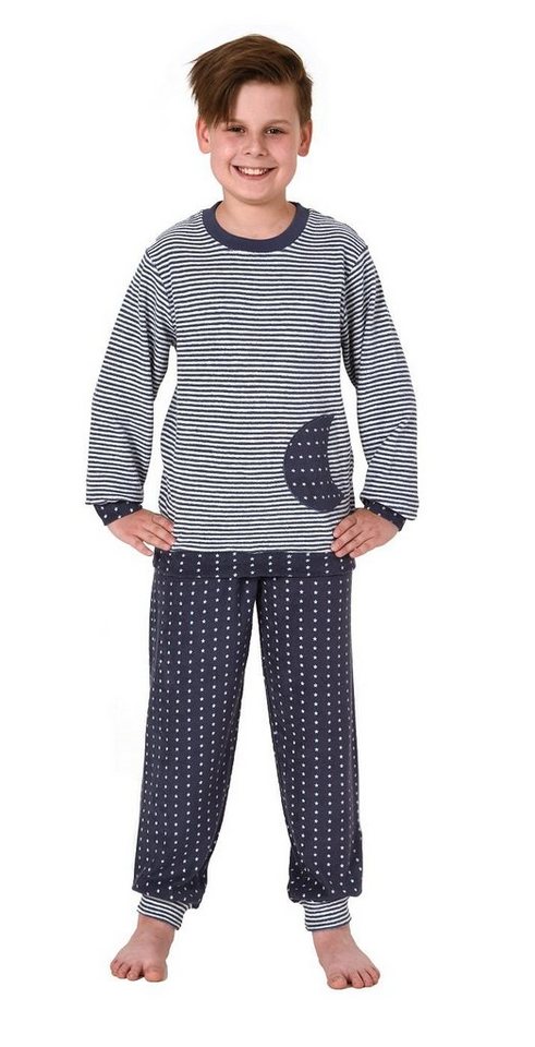Normann Pyjama Mädchen Frottee Pyjama mit Bündchen, warmer Schlafanzug in Ringeloptik von Normann