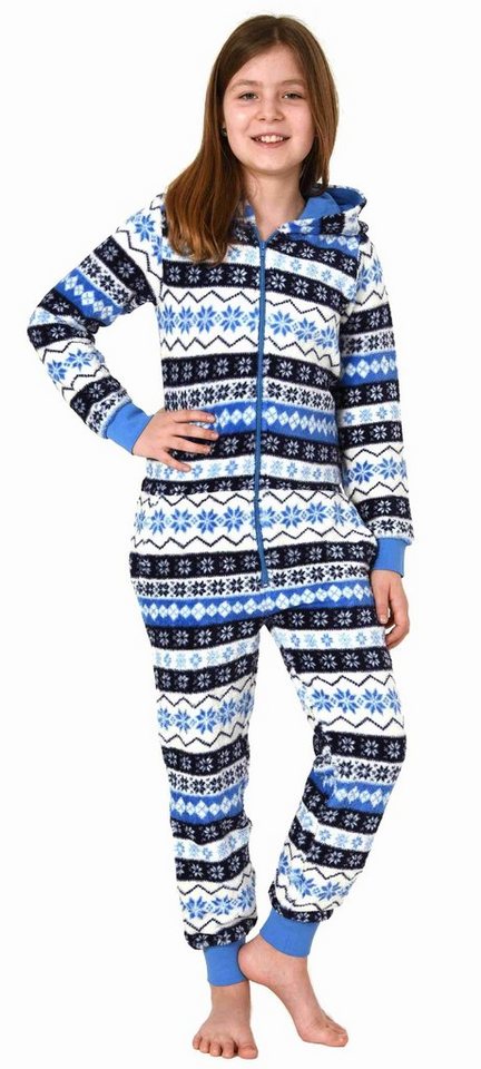 Normann Pyjama Mädchen Jumpsuit Overall Schlafanzug in Norweger Optik von Normann