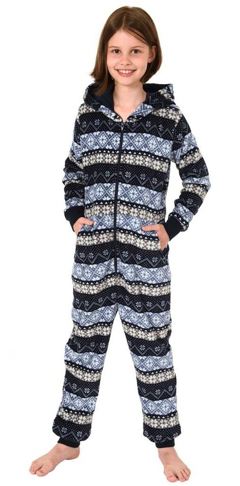 Normann Pyjama Mädchen Jumpsuit Overall Schlafanzug langarm Norwegermotiv von Normann