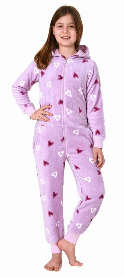 Normann Pyjama Mädchen Jumpsuit Overall Schlafanzug langarm in Herz Optik von Normann