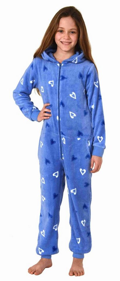 Normann Pyjama Mädchen Jumpsuit Overall Schlafanzug langarm in Herz Optik von Normann