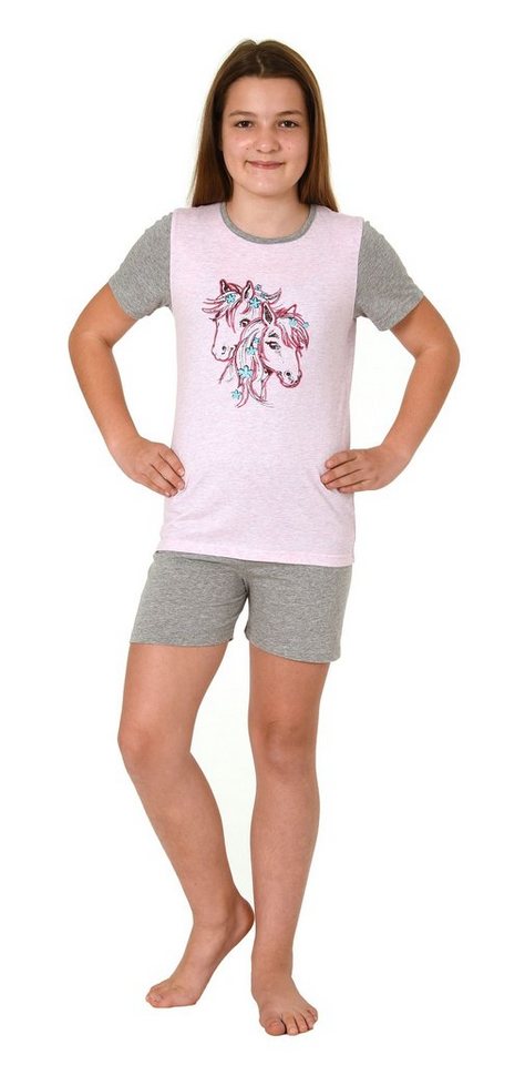 Normann Pyjama Mädchen Shorty Pyjama, kurzarm mit Pferde-Motiv - 122 10 701 von Normann