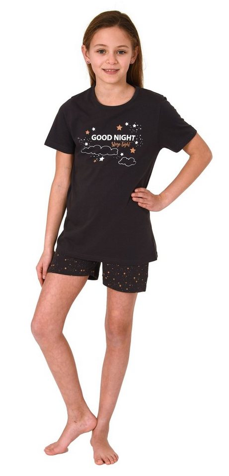 Normann Pyjama Mädchen Shorty Pyjama kurzarm mit Sternchen-Design und Front-Print von Normann