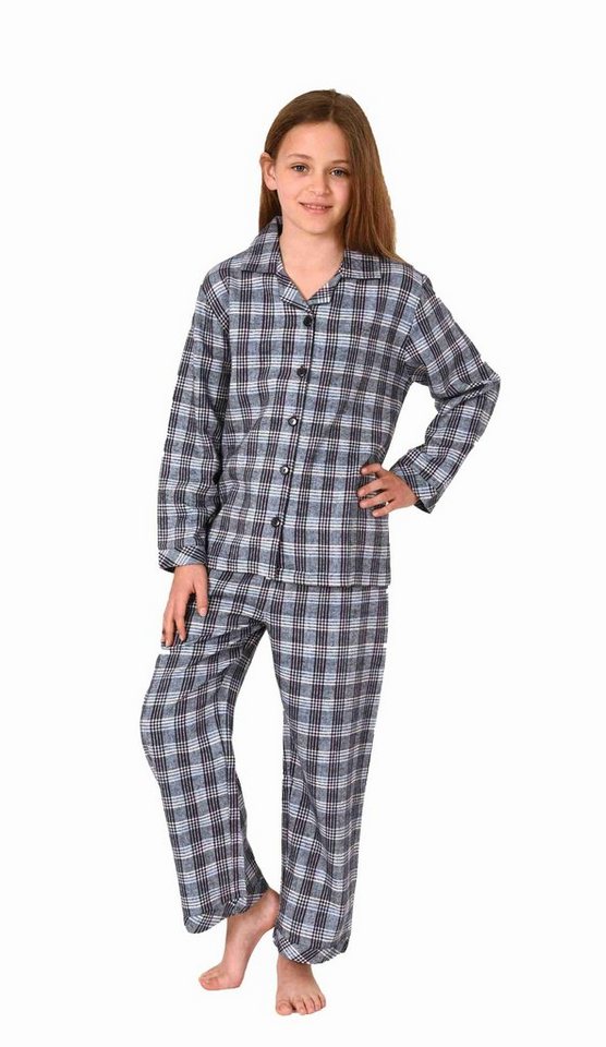 Normann Pyjama Mädchen langarm Flanell Schlafanzug in Karo Optik zum durchknöpfen von Normann