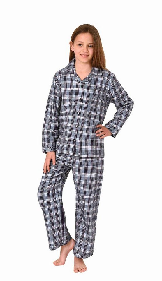 Normann Pyjama Mädchen langarm Flanell Schlafanzug in Karo Optik zum durchknöpfen von Normann