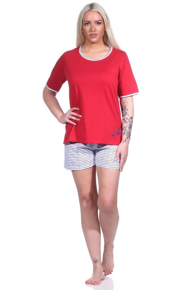 Normann Pyjama Maritimer Damen Shorty Pyjama, kurzarm Schlafanzug mit Streifen von Normann