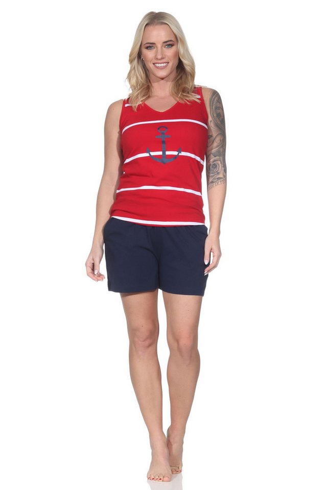 Normann Pyjama Maritimer ärmelloser Damen Shorty Schlafanzug mit Leuchturm Motiv von Normann