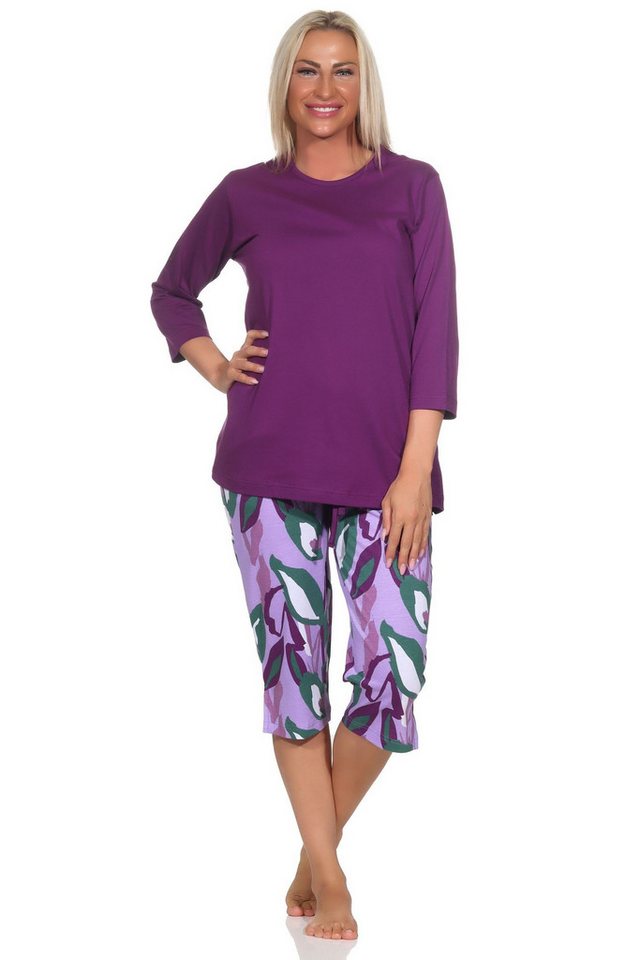 Normann Pyjama Normann Damen Capri Schlafanzug, Pyjamahose im modernen Print von Normann