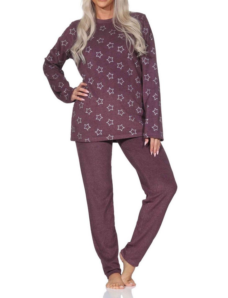 Normann Pyjama Normann Damen Frottee Pyjama lang in Sterne Optik - auch in Übergröße von Normann