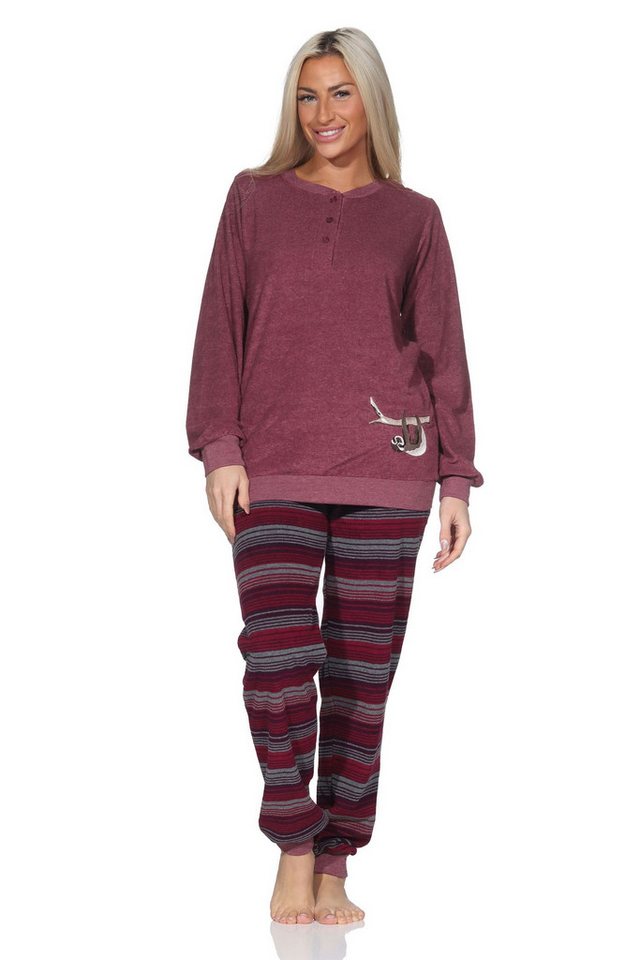 Normann Pyjama Normann Damen Frottee Pyjama mit Bündchen + niedliches Tier-Motiv von Normann