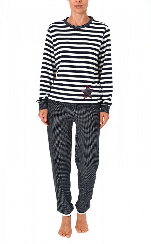Normann Pyjama Normann Damen Frottee Pyjama mit Bündchen in Tupfen- und Ringeldesign von Normann
