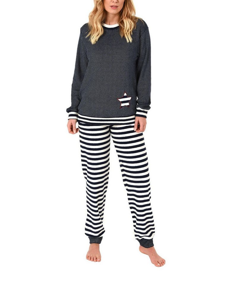 Normann Pyjama Normann Damen Frottee Pyjama mit Bündchen in Tupfen- und Ringeldesign von Normann