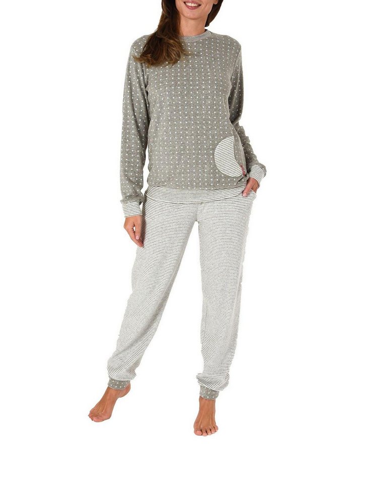 Normann Pyjama Normann Damen Frottee Pyjama mit Bündchen in Tupfen- und Ringeldesign von Normann