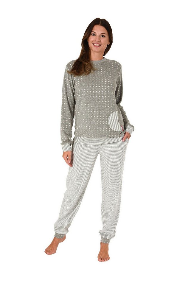 Normann Pyjama Normann Damen Frottee Pyjama mit Bündchen in Tupfen- und Ringeldesign von Normann
