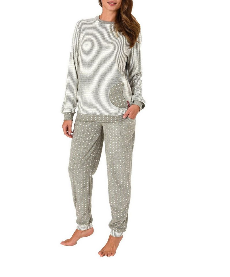 Normann Pyjama Normann Damen Frottee Pyjama mit Bündchen in Tupfen- und Ringeldesign von Normann