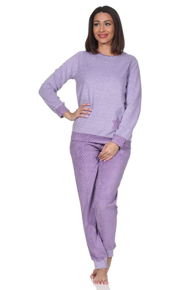 Normann Pyjama Normann Damen Frottee Pyjama mit Bündchen in Tupfen- und Ringeldesign Normann Pyjama Normann Damen Frottee Pyjama mit Bündchen in Tupfen- und Ringeldesign von Normann