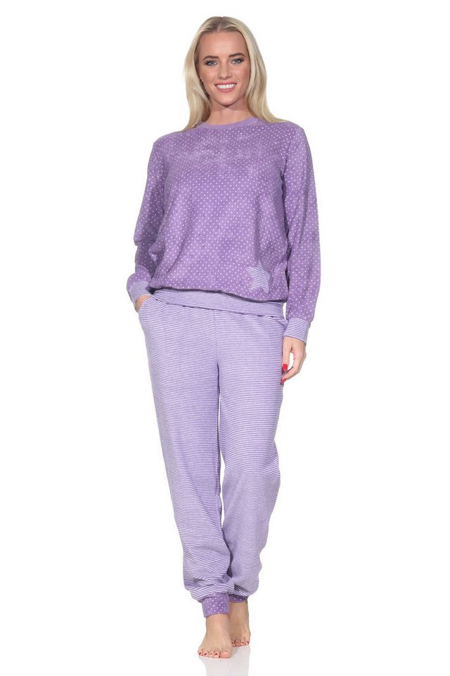 Normann Pyjama Normann Damen Frottee Pyjama mit Bündchen in Tupfen- und Ringeldesign von Normann