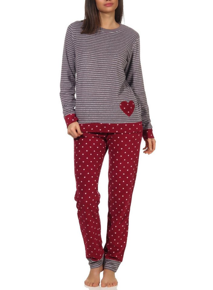 Normann Pyjama Normann Damen Frottee Pyjama mit Bündchen in Tupfen- und Ringeldesign von Normann