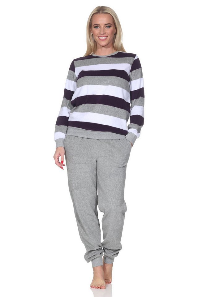 Normann Pyjama Normann Damen Frottee Schlafanzug in edler Blockstreifenoptik von Normann