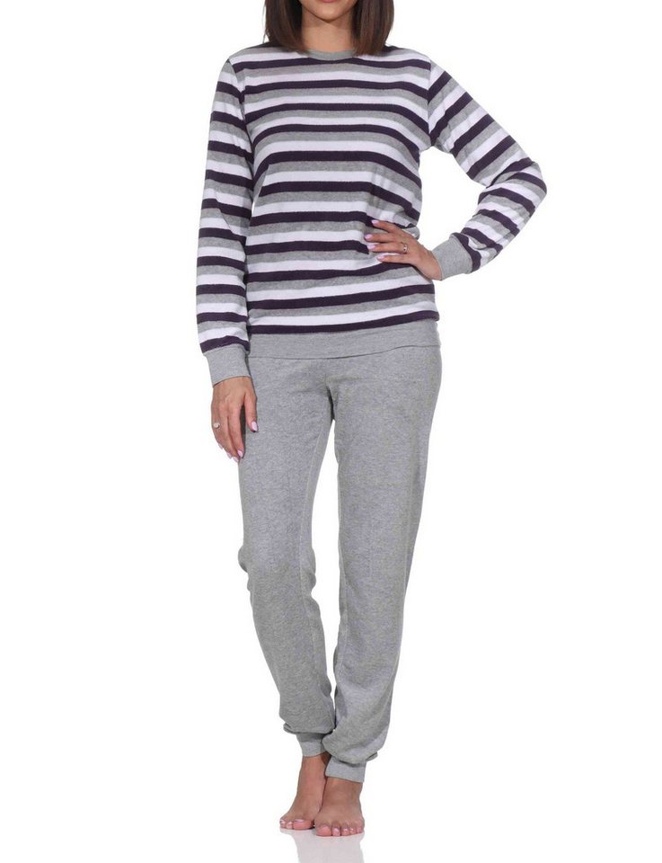 Normann Pyjama Normann Damen Frottee Schlafanzug in edler Blockstreifenoptik von Normann