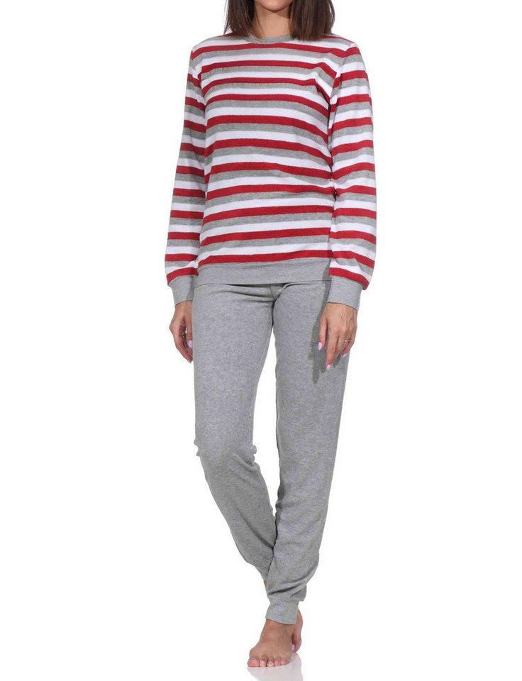 Normann Pyjama Normann Damen Frottee Schlafanzug in edler Blockstreifenoptik von Normann