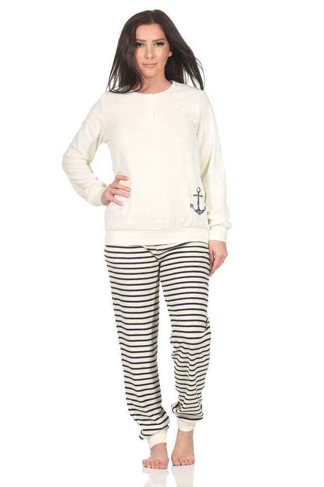 Normann Pyjama Normann Damen Frottee Schlafanzug in maritimer Optik und Anker Motiv von Normann