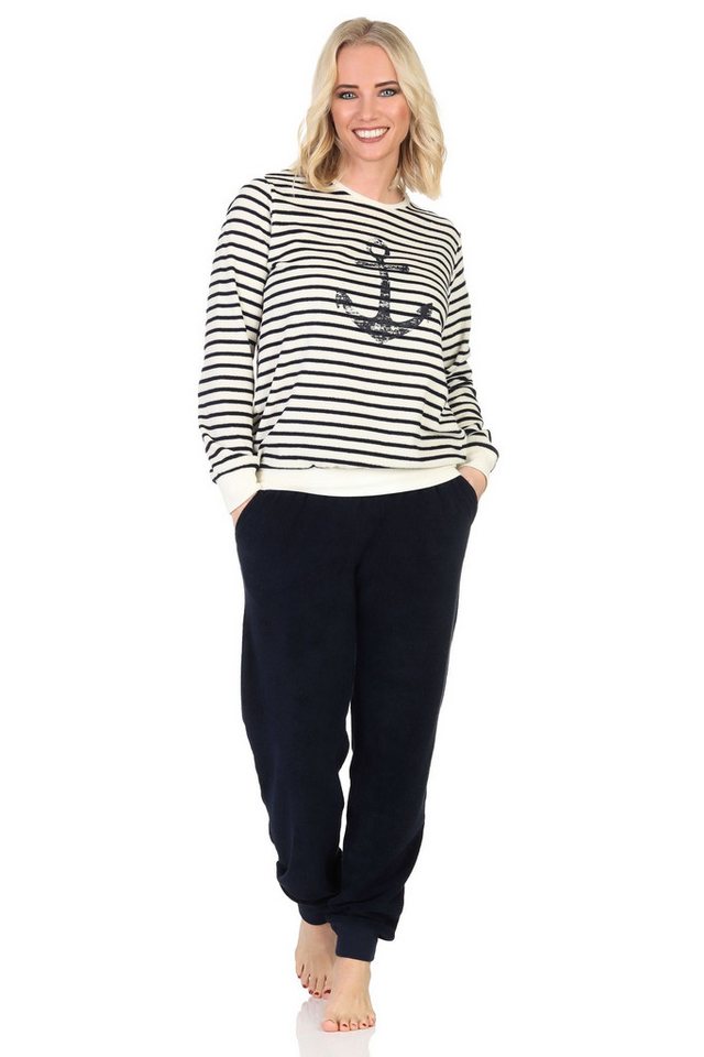 Normann Pyjama Normann Damen Frottee Schlafanzug in maritimer Optik und Anker Motiv von Normann