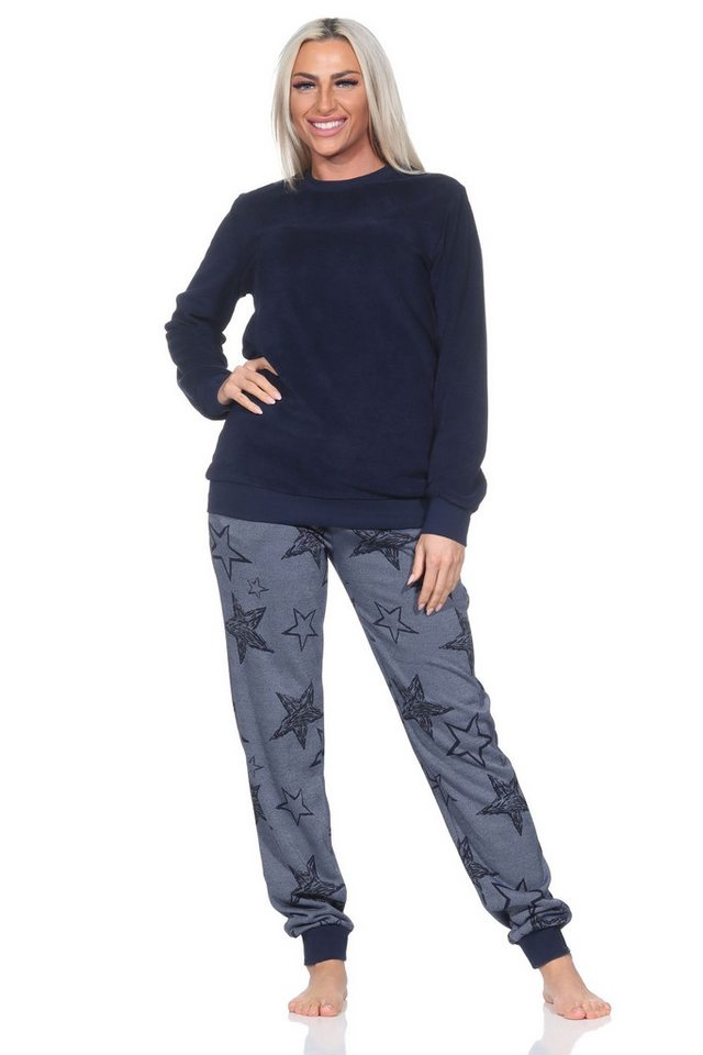 Normann Pyjama Normann Damen Frottee Schlafanzug lang mit Bündchen in Sterne Optik von Normann