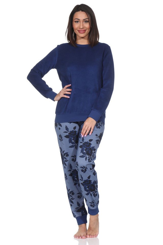 Normann Pyjama Normann Damen Frottee Schlafanzug lang mit Bündchen in edler Optik von Normann