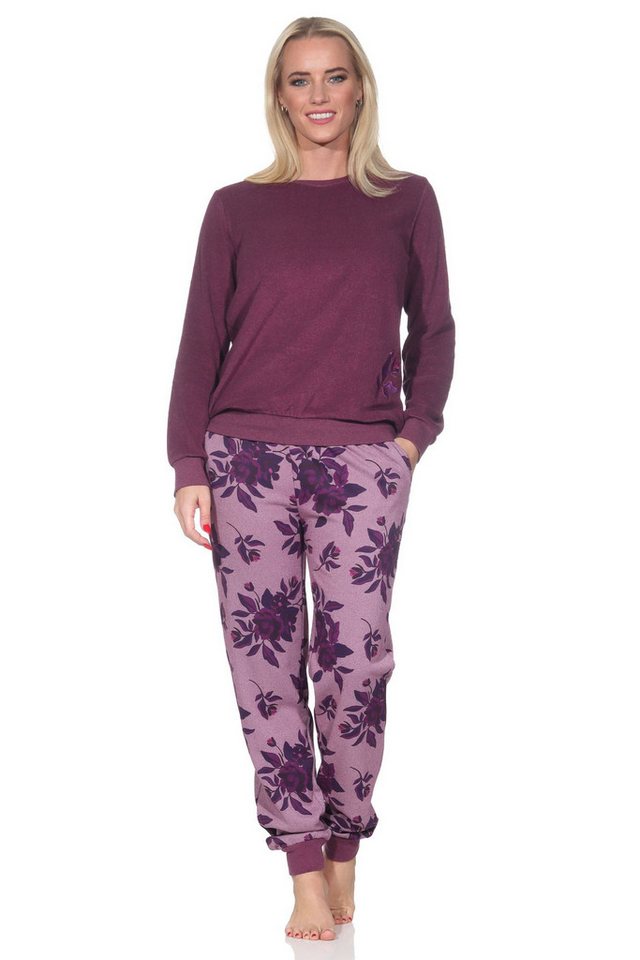 Normann Pyjama Normann Damen Frottee Schlafanzug lang mit Bündchen in edler Optik von Normann