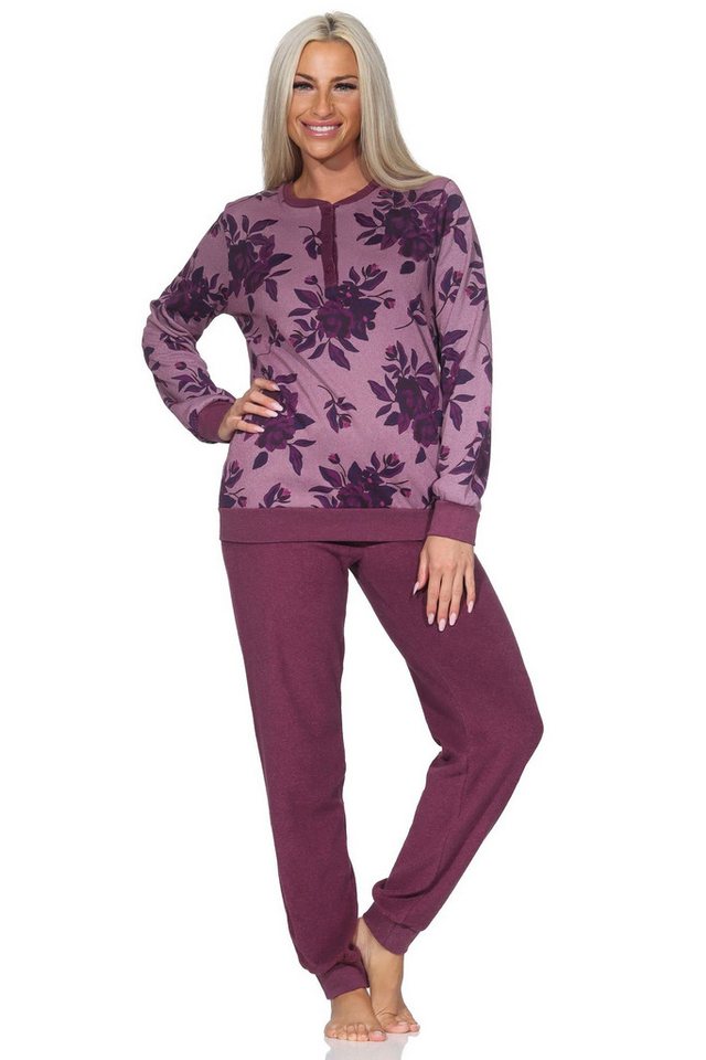 Normann Pyjama Normann Damen Frottee Schlafanzug lang mit Bündchen in edler Optik von Normann