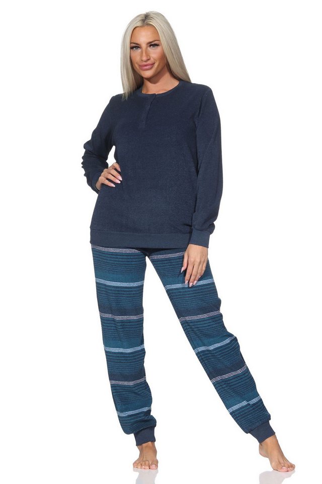 Normann Pyjama Normann Damen Frottee Schlafanzug langarm mit Bündchen Hose gestreift Normann Pyjama Normann Damen Frottee Schlafanzug langarm mit Bündchen Hose gestreift von Normann
