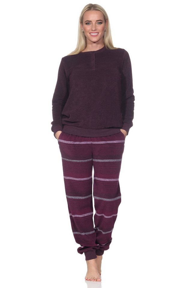 Normann Pyjama Normann Damen Frottee Schlafanzug langarm mit Bündchen Hose gestreift Normann Pyjama Normann Damen Frottee Schlafanzug langarm mit Bündchen Hose gestreift von Normann