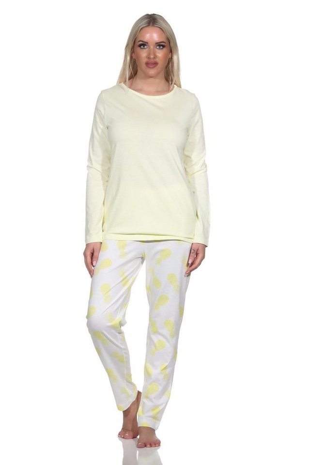 Normann Pyjama Damen Langarm Schlafanzug Homewear mit Ananas als Motiv von Normann