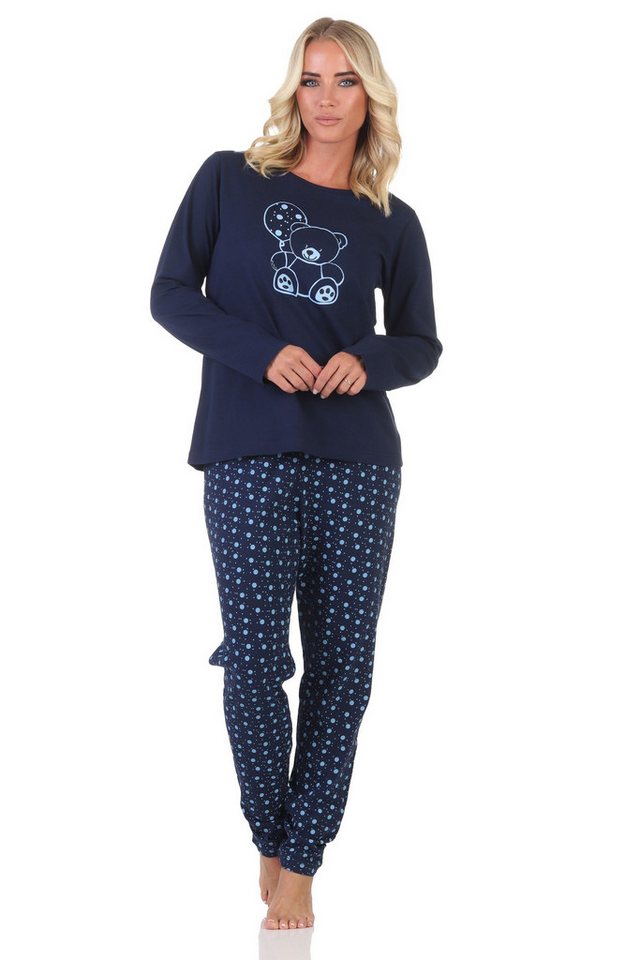 Normann Pyjama Normann Damen Pyjama Schlafanzug langarm mit süßem Teddy-Motiv von Normann