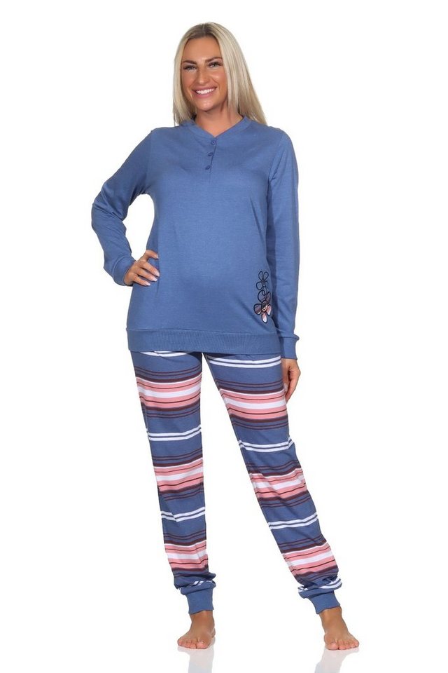 Normann Pyjama Normann Damen Pyjama langarm mit Bündchen und gestreifter Hose von Normann