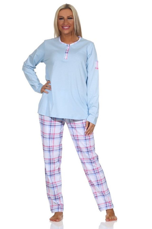 Normann Pyjama Normann Damen Pyjama mit karierter Jersey Hose - auch in Übergröße von Normann