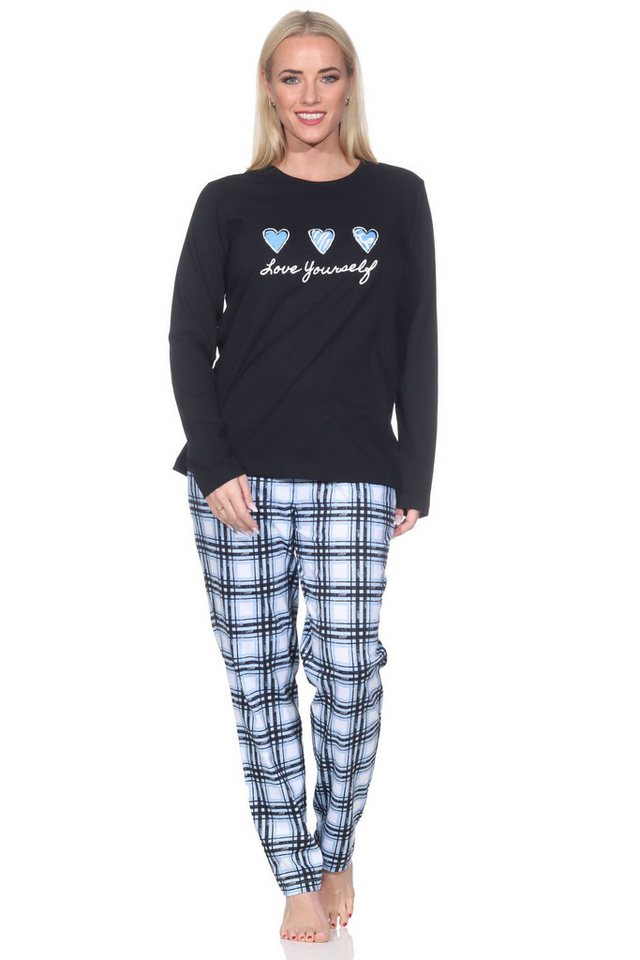 Normann Pyjama Normann Damen Pyjama mit karierter Jersey Hose - auch in Übergrößen von Normann