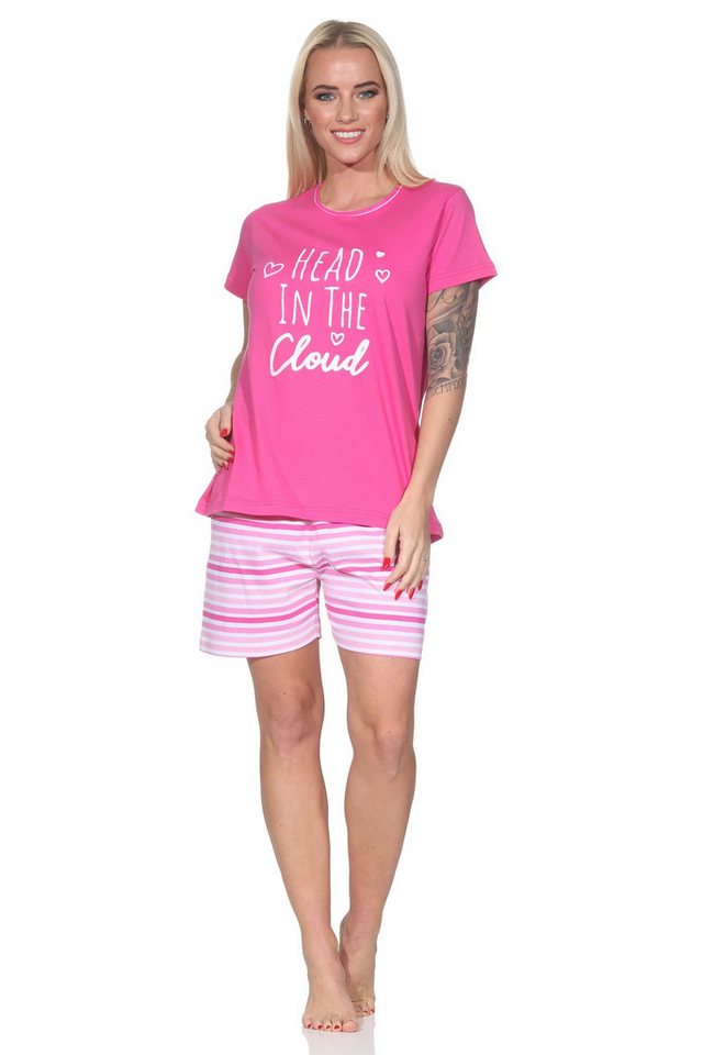 Normann Pyjama Normann Damen Schlafanzug Shorty kurzarm mit gestreifter Pyjamahose von Normann