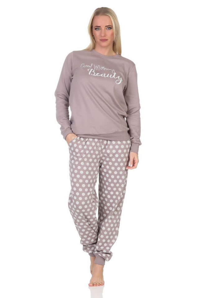 Normann Pyjama Normann Damen Schlafanzug in Kuschel Interlock Qualität Tupfen Optik von Normann