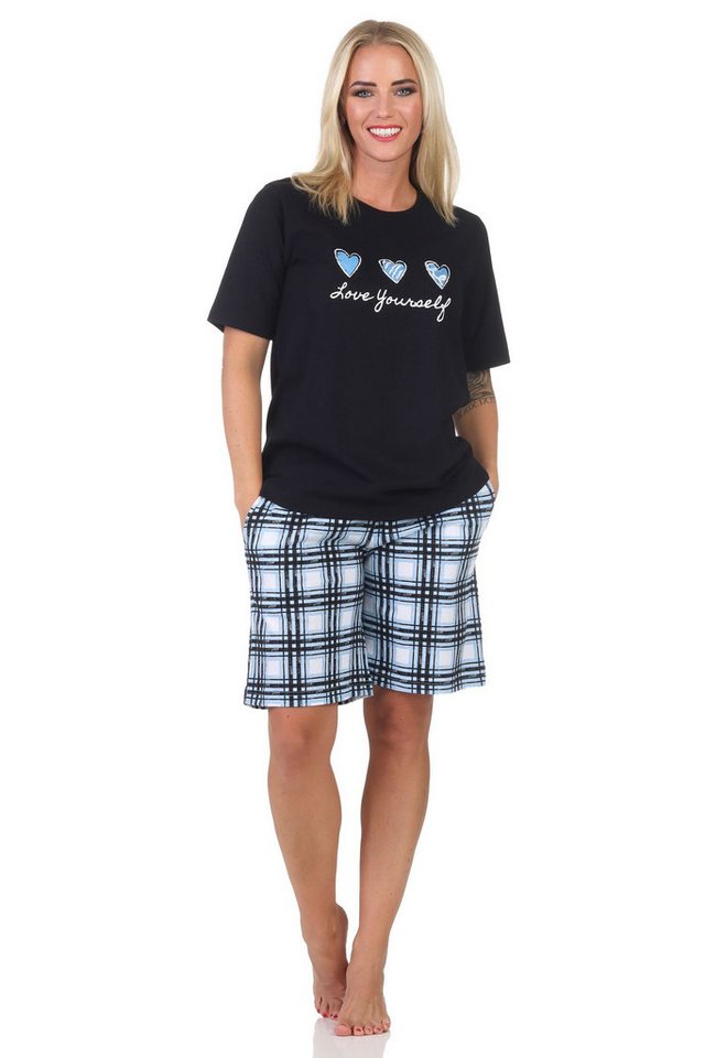Normann Pyjama Normann Damen Schlafanzug kurzarm Shorty Karohose - auch in Übergröße von Normann