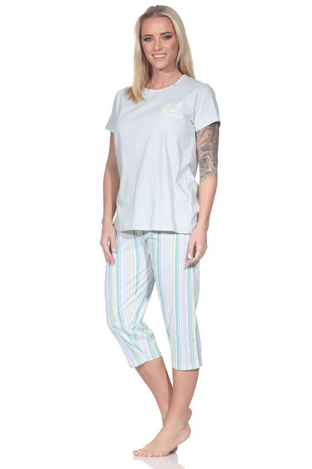 Normann Pyjama Normann Damen Schlafanzug kurzarm mit gestreifter Capri-Pyjamahose von Normann