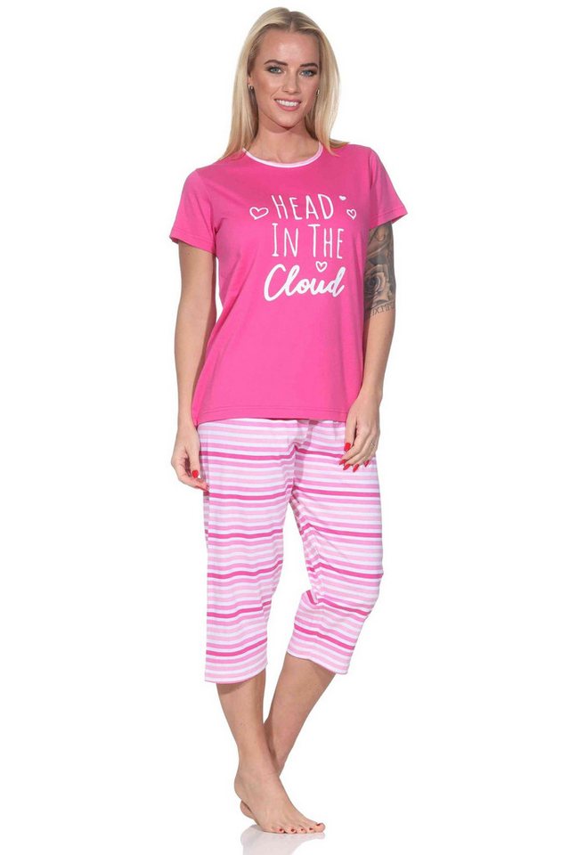 Normann Pyjama Normann Damen Schlafanzug kurzarm mit gestreifter Capri-Pyjamahose von Normann