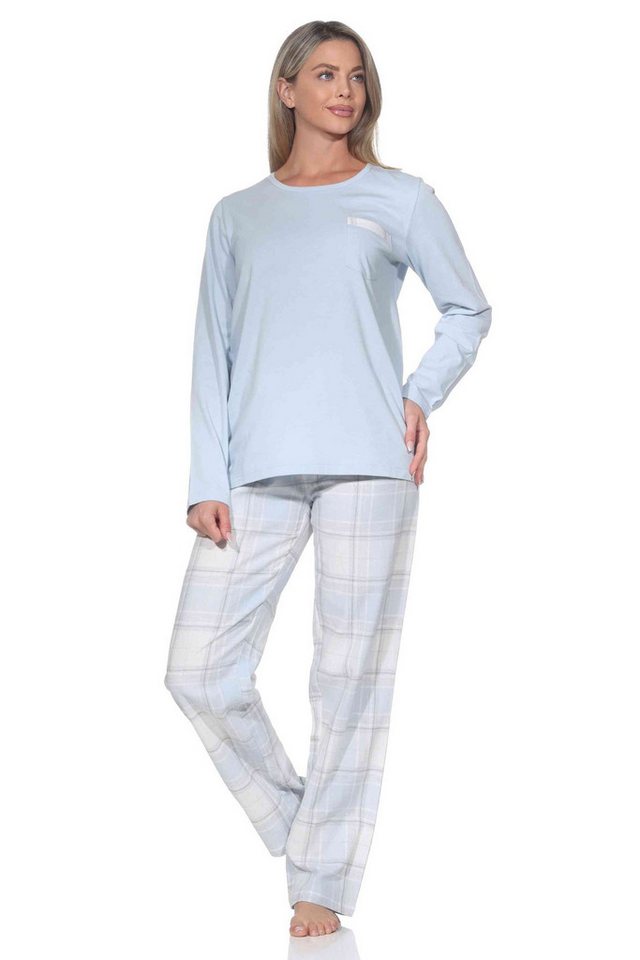 Normann Pyjama Normann Damen Schlafanzug lang Pyjama mit Flanell Schlafhose von Normann