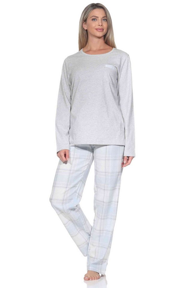 Normann Pyjama Normann Damen Schlafanzug lang Pyjama mit Flanell Schlafhose von Normann