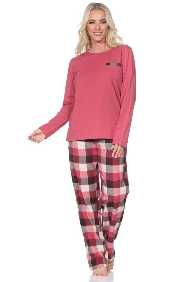 Normann Pyjama Normann Damen Schlafanzug lang Pyjama mit Flanell Schlafhose von Normann