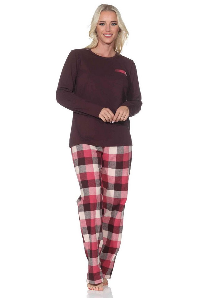 Normann Pyjama Normann Damen Schlafanzug lang Pyjama mit Flanell Schlafhose von Normann