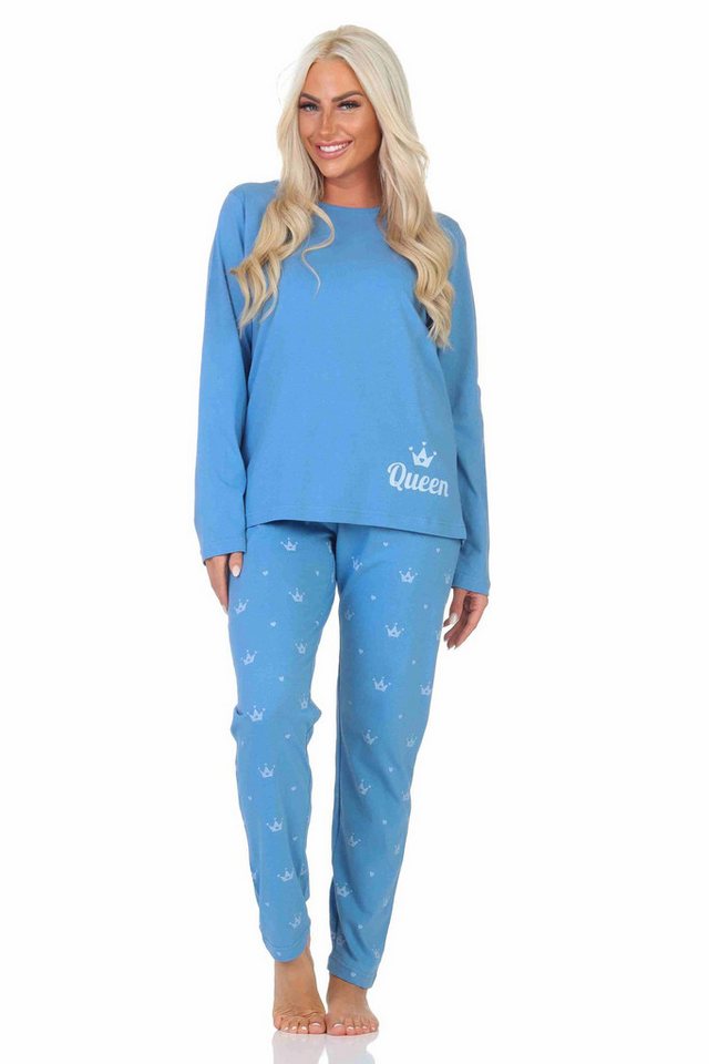 Normann Pyjama Normann Damen Schlafanzug lang Pyjama mit Krone als Motiv von Normann